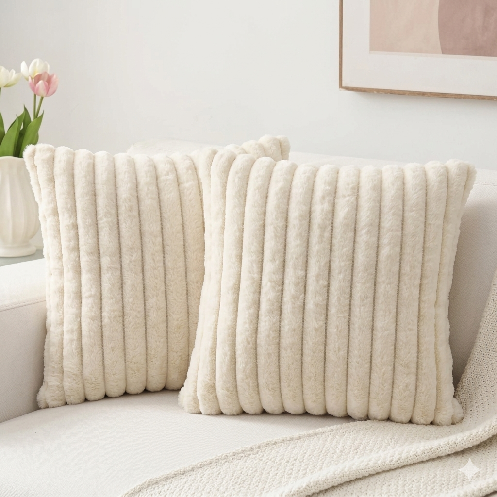 Soft Striped Plush Throw Pillowcase