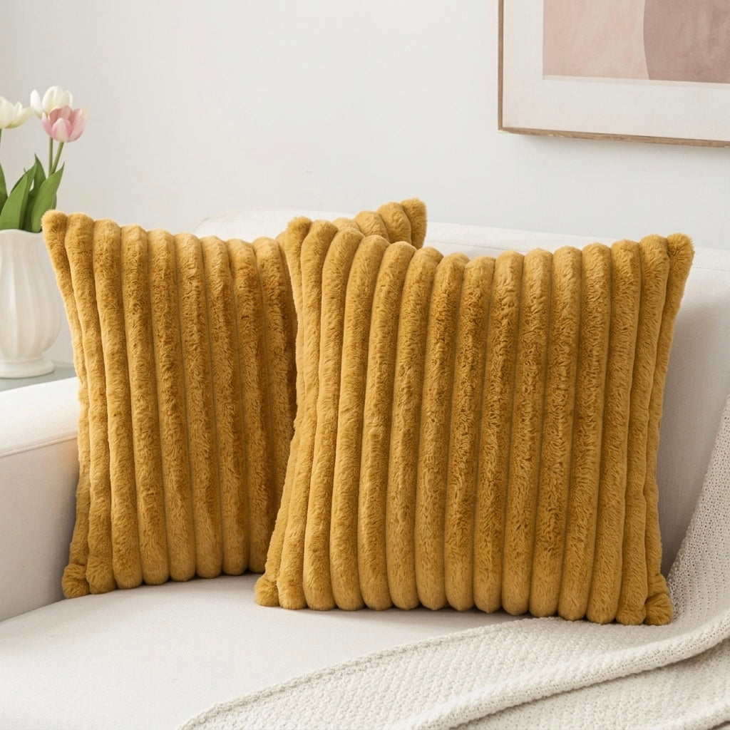 Soft Striped Plush Throw Pillowcase
