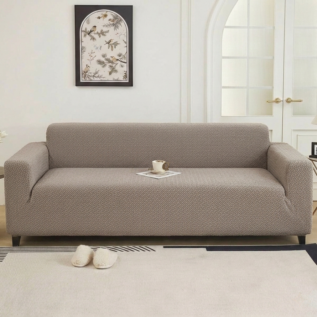 Stripe Jacquard Beige Sofa Cover