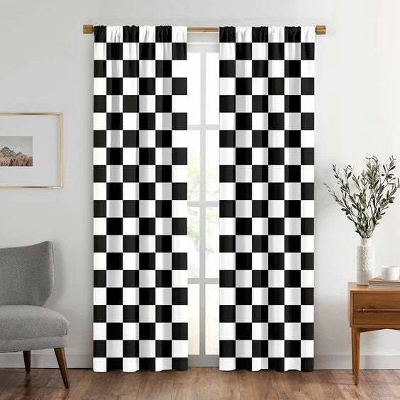 Chess Curtain with Stainless Steel Eyelets (Pack of 2)