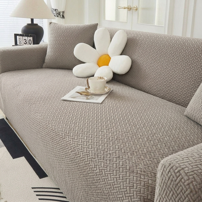 Stripe Jacquard  Beige Sofa Cover